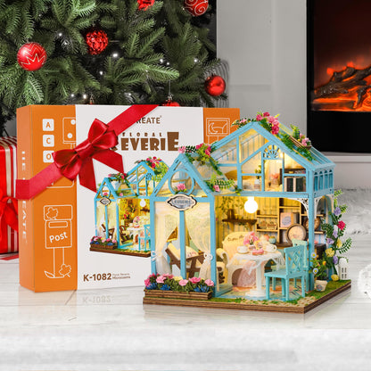 BenBen DIY Miniature House Kit, Garden Tea House Model Craft Kits for Adults, Teens, Mini House Building Kit with Furniture, LED Lights, Dollhouse Diorama to Build for Home Decor