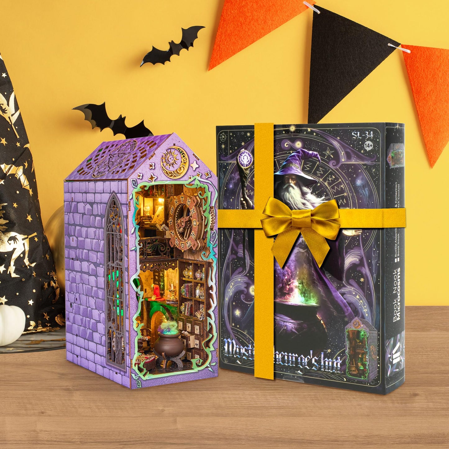 BenBen Book Nook Kit, DIY Miniature House Kit for Adults, Teens, Dollhouse Booknook to Build, Bookshelf Insert Diorama, 3D Wooden Puzzle Book Shelf Décor, Mystic Theurge’s Hut