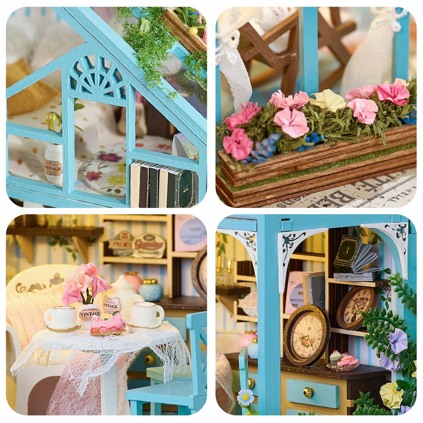 BenBen DIY Miniature House Kit, Garden Tea House Model Craft Kits for Adults, Teens, Mini House Building Kit with Furniture, LED Lights, Dollhouse Diorama to Build for Home Decor
