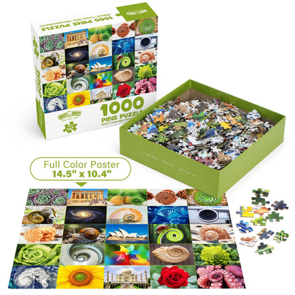 BenBen 1000 Piece Puzzle for Adults, 25 Fibonacci Spirals in Nature, Jigsaw Puzzles with Letters on Back, Challenging Puzzle for Game Night Home Décor