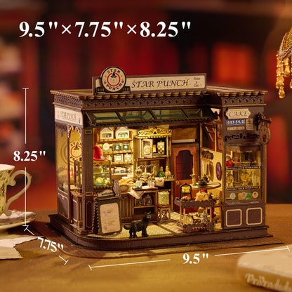 BenBen Miniature House Kit, DIY Miniature Coffee Shop with LED Lights, Furniture, Mini House Building Kit for Stress Relief & Home Décor, 3D Doll House Craft Projects for Adults, Teens