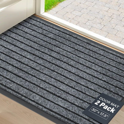 LotFancy 30" x 17" Set of 2 Front Door Mat for Indoor Outdoor Entrance, Dirt Traper Low Profile Easy Clean Doormat, Non Slip Welcome Mats for Patio Porch Garage Entryway, Dark Gray PMT