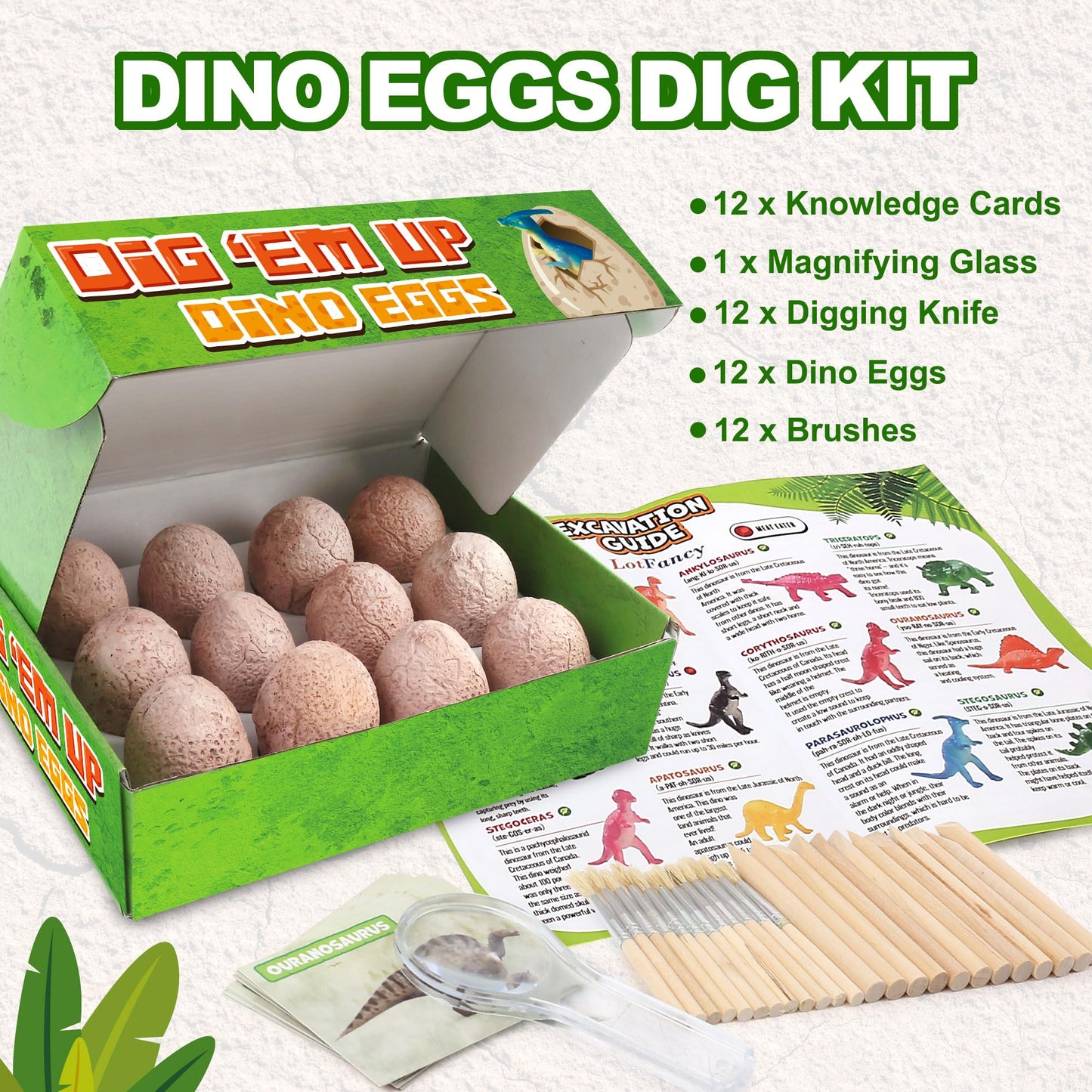 LotFancy Dinosaur Eggs Excavation Dig Kit, Discover 12 Different Dino Eggs, Dinosaur Toys for Kids Ages 3-5 5-7 8-12, Science STEM Activities, Party Gifts for Boys Girls PMT