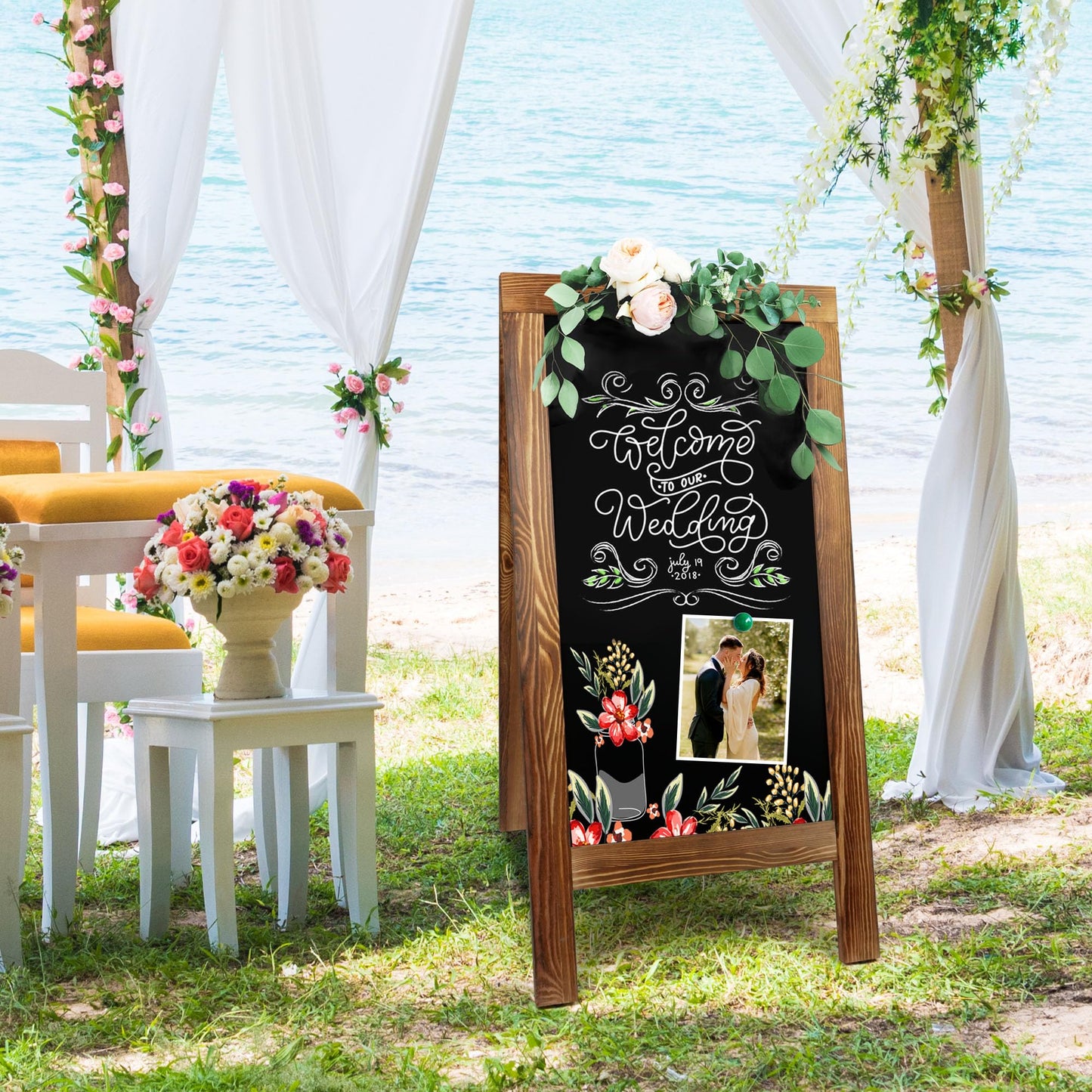 LotFancy Magnetic A-Frame Chalkboard Sign, Extra Large 20” x 40” Double-Sided Freestanding Chalkboard Easel, Sturdy Wooden Sidewalk Sign, Sandwich Board for Restaurant Party Wedding