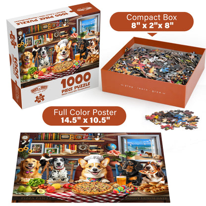 BenBen Puzzles for Adults 1000 Pieces, Dogs' Dinner Party, Dog Jigsaw Puzzle with Patterns on Back, Funny Animal Puzzle, Challenging Puzzles for Family Game Night, Home Décor