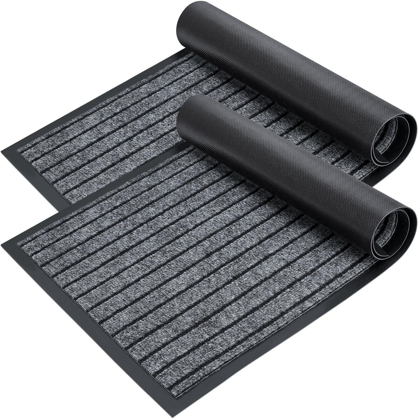 LotFancy 30" x 17" Set of 2 Front Door Mat for Indoor Outdoor Entrance, Dirt Traper Low Profile Easy Clean Doormat, Non Slip Welcome Mats for Patio Porch Garage Entryway, Dark Gray PMT
