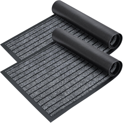 LotFancy 30" x 17" Set of 2 Front Door Mat for Indoor Outdoor Entrance, Dirt Traper Low Profile Easy Clean Doormat, Non Slip Welcome Mats for Patio Porch Garage Entryway, Dark Gray PMT