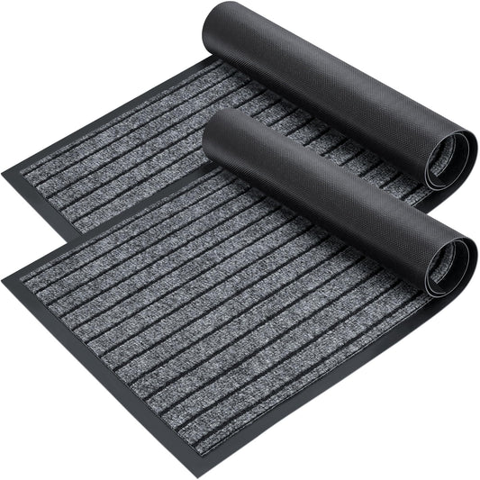 LotFancy 30" x 17" Set of 2 Front Door Mat for Indoor Outdoor Entrance, Dirt Traper Low Profile Easy Clean Doormat, Non Slip Welcome Mats for Patio Porch Garage Entryway, Dark Gray PMT