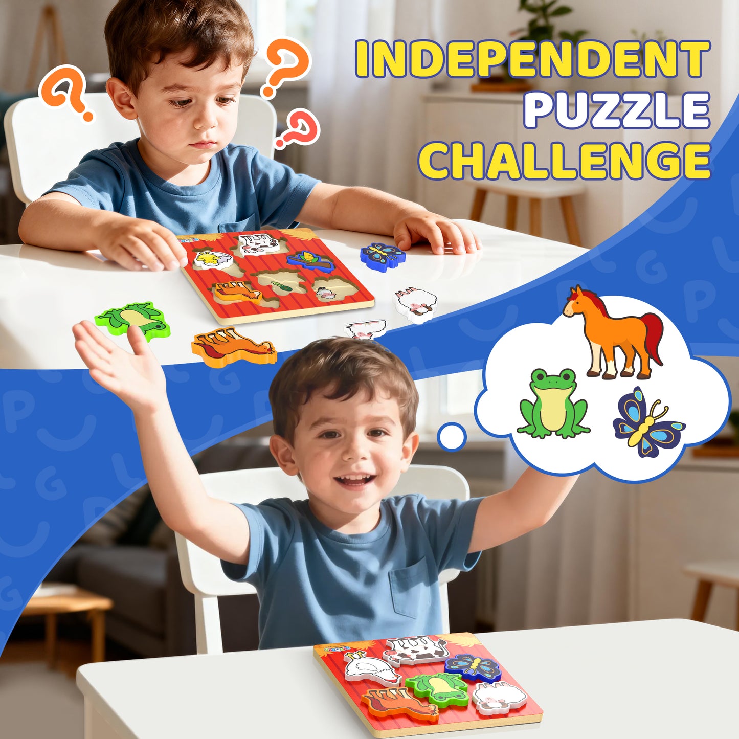 BenBen Wooden Puzzles for Toddlers 1-3, Life Cycle Animal Toddler Puzzles, Montessori Toys