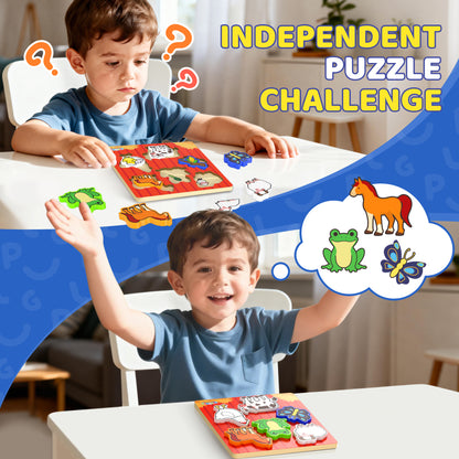 BenBen Wooden Puzzles for Toddlers 1-3, Life Cycle Animal Toddler Puzzles, Montessori Toys