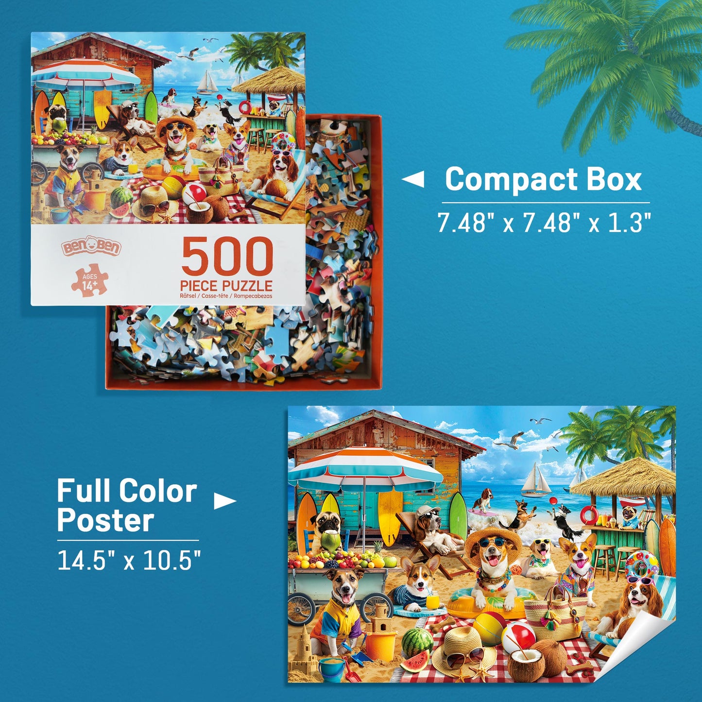 BenBen 500 Pieces Puzzles For Adults, Dogs' Beach Party, Challenging Adult Jigsaw Puzzle