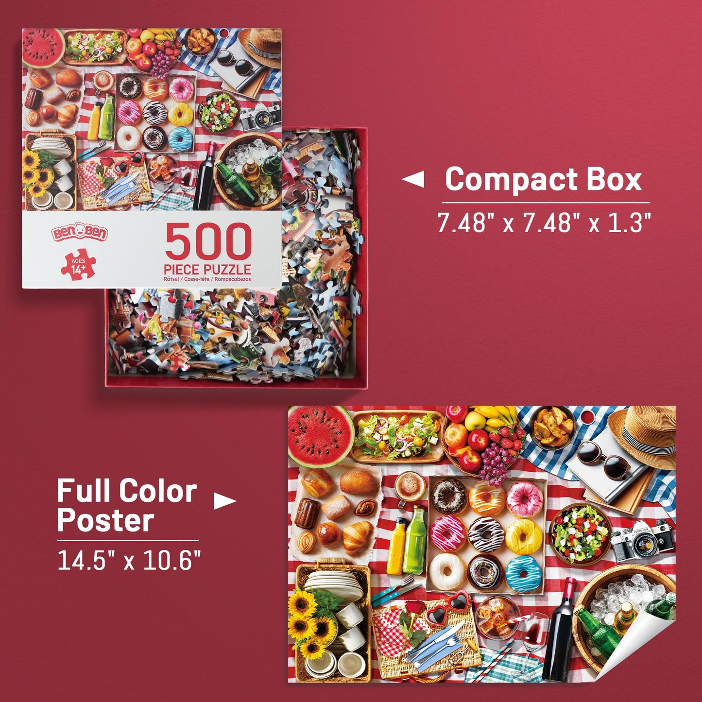 BenBen 500 Pieces Puzzles For Adults, Picnic Party Time, Challenging Landscape Jigsaw Puzzle