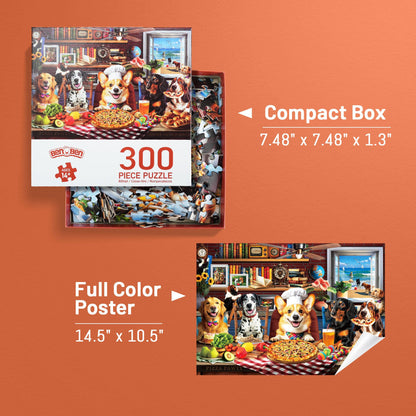 BenBen 300 Pieces Puzzles for Adults, Dogs' Dinner Party, Jigsaw Puzzles with Patterns on Back