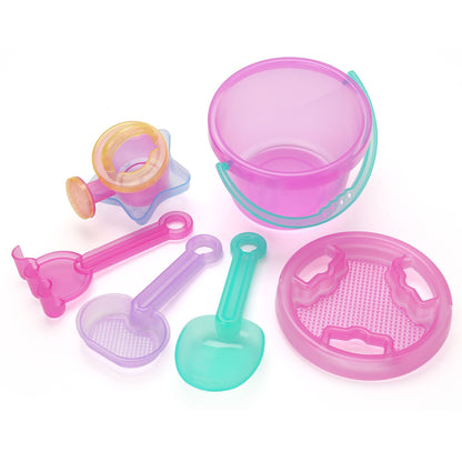 LotFancy Beach Toy Set, Sand Toy for Toddlers, Beach Bucket with Sand Sifter Cover, Shovel, Star Mold, Rake, Watering Can and Sifter Shovel Tool Kit for Kids Outdoor Toys