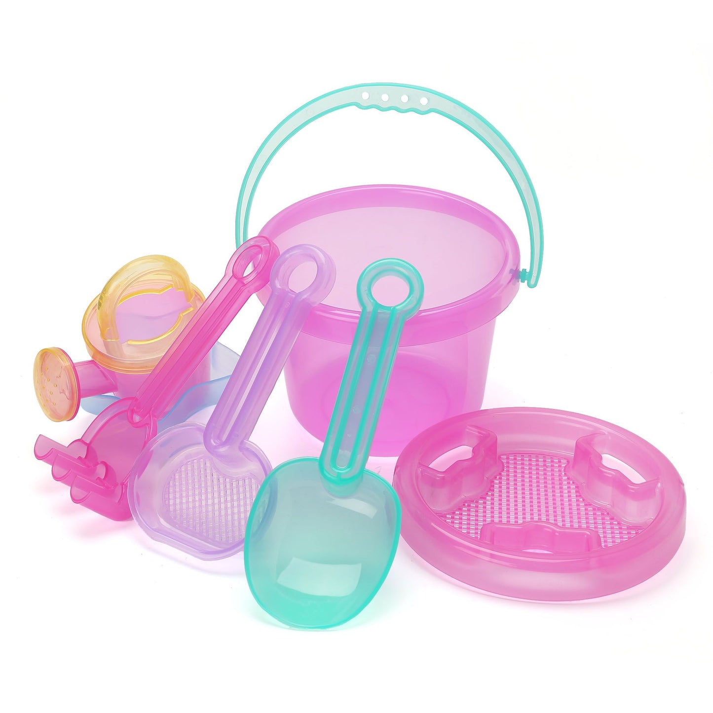LotFancy Beach Toy Set, Sand Toy for Toddlers, Beach Bucket with Sand Sifter Cover, Shovel, Star Mold, Rake, Watering Can and Sifter Shovel Tool Kit for Kids Outdoor Toys