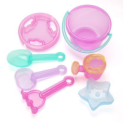 LotFancy Beach Toy Set, Sand Toy for Toddlers, Beach Bucket with Sand Sifter Cover, Shovel, Star Mold, Rake, Watering Can and Sifter Shovel Tool Kit for Kids Outdoor Toys