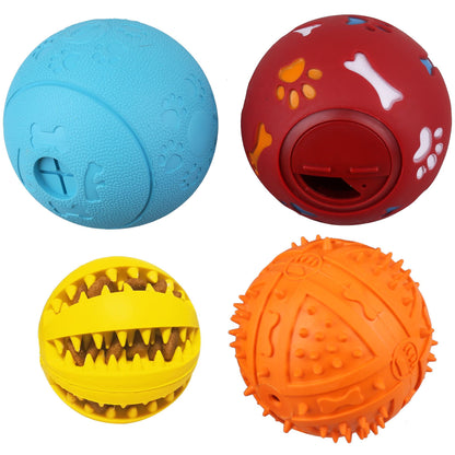 Prime Pets 4 Pack Large Dog Treat Ball, Interactive Food Dispensing Puppy Puzzle Toy, Natural Rubber