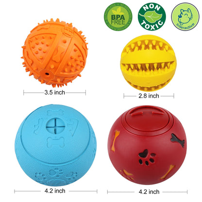 Prime Pets 4 Pack Large Dog Treat Ball, Interactive Food Dispensing Puppy Puzzle Toy, Natural Rubber