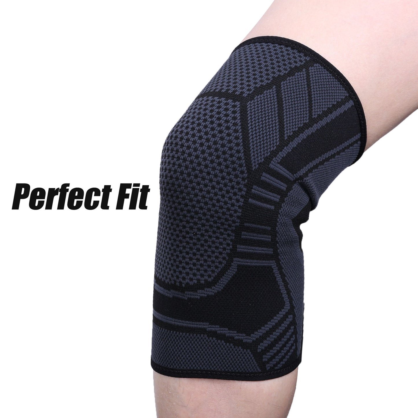 LotFancy Knee Compression Sleeve Brace for Men Women, Ideal for Basketball Running Football Volleyball Baseball Sports, Latex-free, 1 Pair