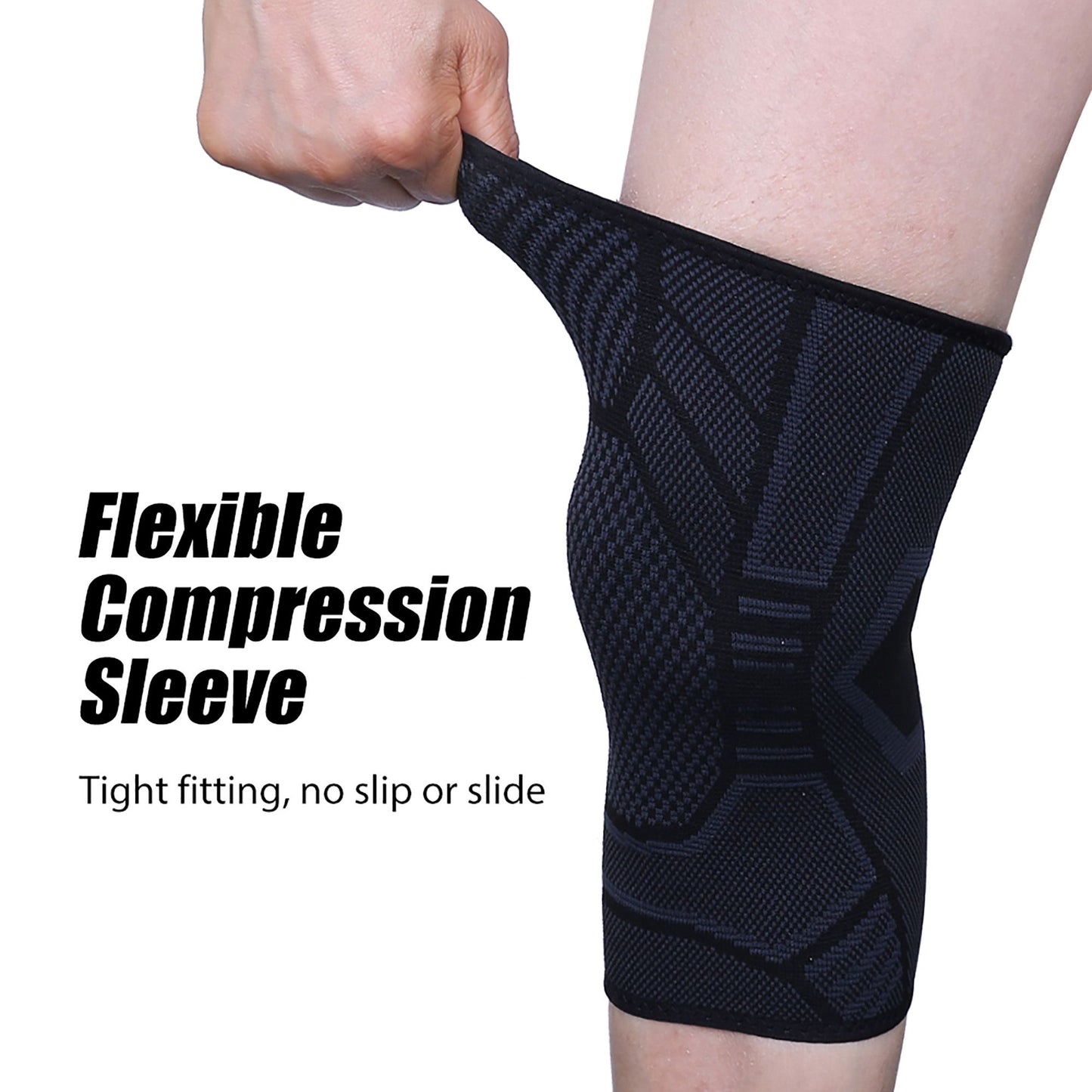 LotFancy Knee Compression Sleeve Brace for Men Women, Ideal for Basketball Running Football Volleyball Baseball Sports, Latex-free, 1 Pair