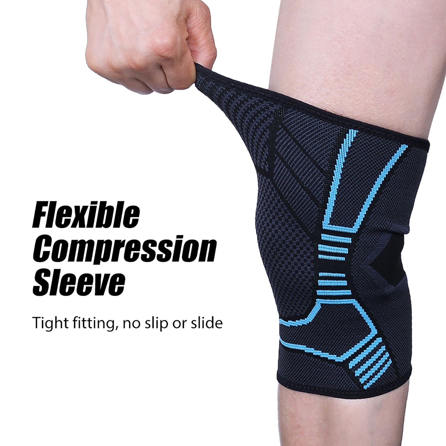 LotFancy Knee Compression Sleeve Brace for Men Women, Ideal for Basketball Running Football Volleyball Baseball Sports, Latex-free, 1 Pair