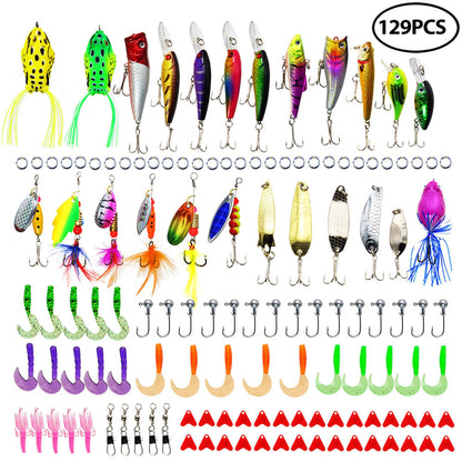 LotFancy 129 Pcs Fishing Lures, Topwater Lures with Treble Hook, Freshwater Saltwater Lures for Bass Trout Walleye WMT