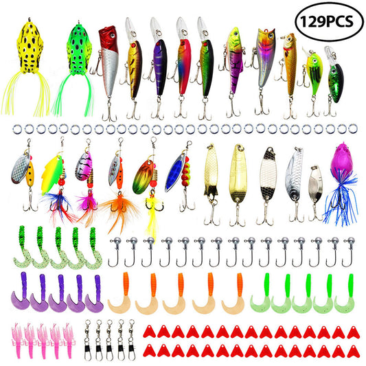 LotFancy 129 Pcs Fishing Lures, Topwater Lures with Treble Hook, Freshwater Saltwater Lures for Bass Trout Walleye WMT