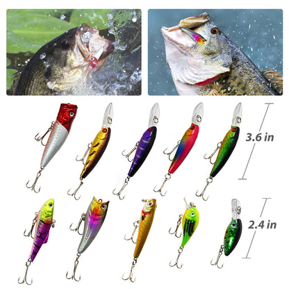 LotFancy 129 Pcs Fishing Lures, Topwater Lures with Treble Hook, Freshwater Saltwater Lures for Bass Trout Walleye WMT