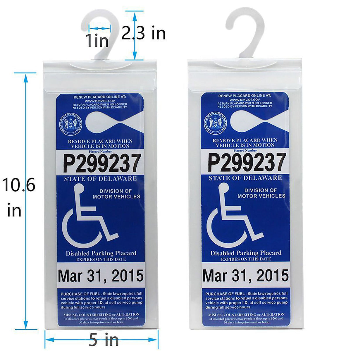3 PCS Handicap Placard Holder - Disabled Parking Placard Protector Sleeve with Large Hook