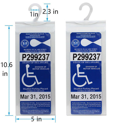 3 PCS Handicap Placard Holder - Disabled Parking Placard Protector Sleeve with Large Hook