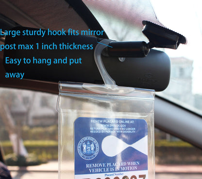 3 PCS Handicap Placard Holder - Disabled Parking Placard Protector Sleeve with Large Hook