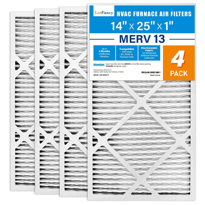 LotFancy 14x25x1 Air Filters, MERV 13 Pleated HVAC AC Furnace Air Filters, 4 Pack