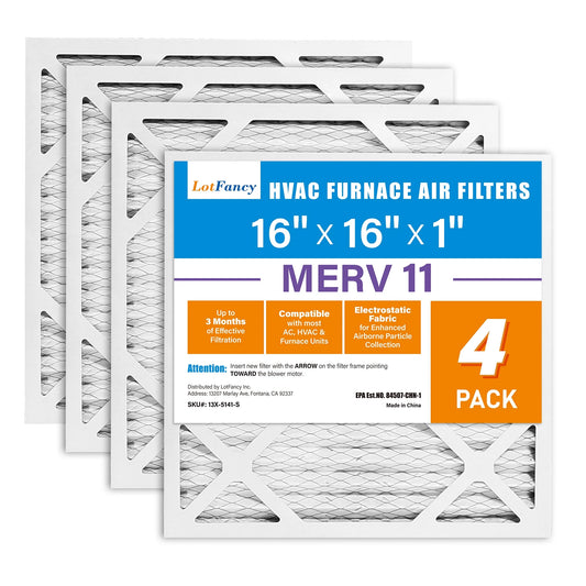 LotFancy 16x16x1 Air Filters, MERV 11 Pleated HVAC AC Furnace Air Filters, 4 Pack