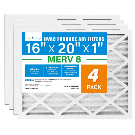 LotFancy 16x20x1 Air Filters, 4 Pack, MERV 8 Pleated HVAC AC Furnace Filters