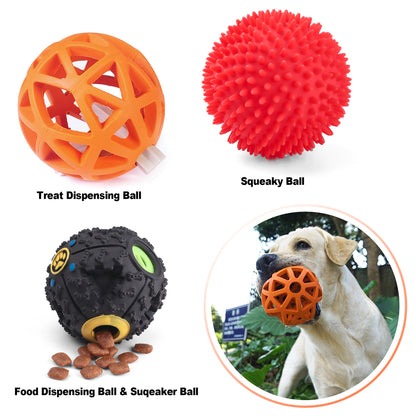 3 Pack Dog Treat Ball, Interactive Food Treat Dispensing Dog Toys, Dog Puzzle Toys for Boredom, Dog Squeaky Balls, Non-Toxic Interactive Dog Toys, Dog Teething Toys for Puppy Small Dog Training and Playing