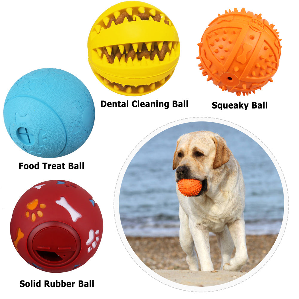 Prime Pets 4 Pack Large Dog Treat Ball, Interactive Food Dispensing Puppy Puzzle Toy, Natural Rubber