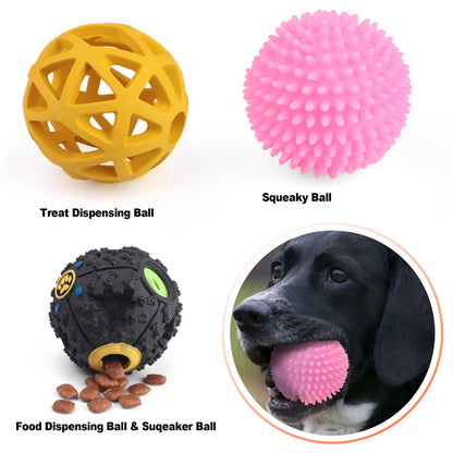 3 Pack Dog Treat Ball, Interactive Food Treat Dispensing Dog Toys, Dog Puzzle Toys for Boredom, Dog Squeaky Balls, Non-Toxic Interactive Dog Toys, Dog Teething Toys for Puppy Small Dog Training and Playing