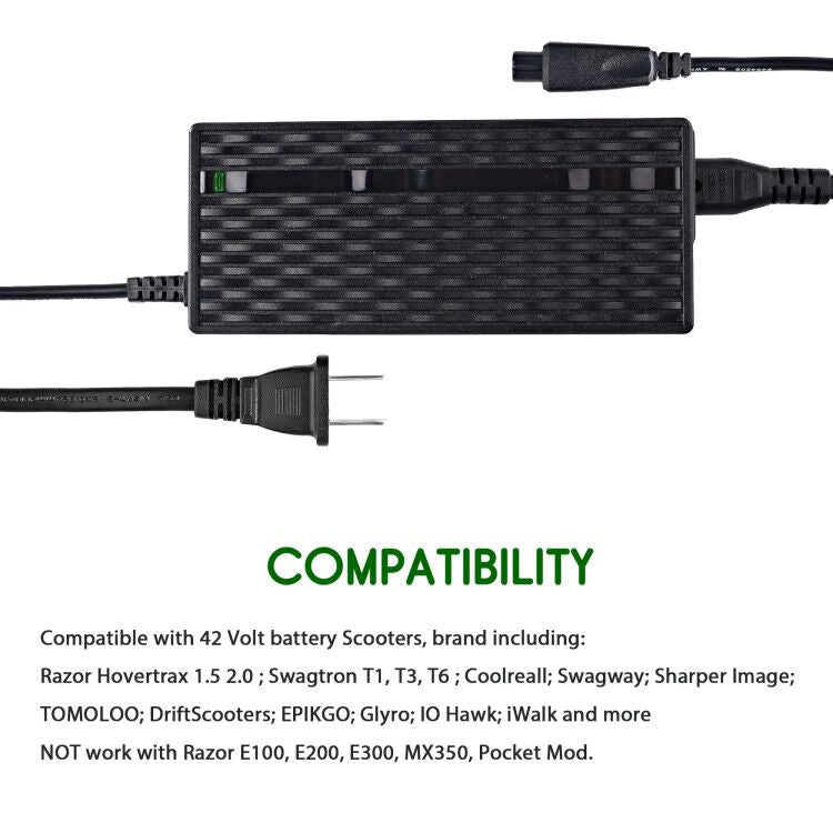 LotFancy 42V Battery Charger for Electric Scooters, 36V Lithium Battery, 2A Power Supply Adapter, UL Listed, Mini 3-Prong Inline Connector