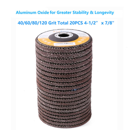 LotFancy Flap Disc 4 1/2 in, 20Pcs, 40-120 Grit Grinding Sanding Wheels, Type #27