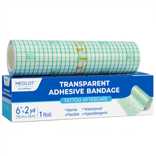 LotFancy Tattoo Aftercare Bandage, 6” x 2 yd Roll, Waterproof Tattoo Wrap for Second Skin Healing, New Tattoo Protection & Wound Care, Sterile Transparent Film Dressing, Latex-free