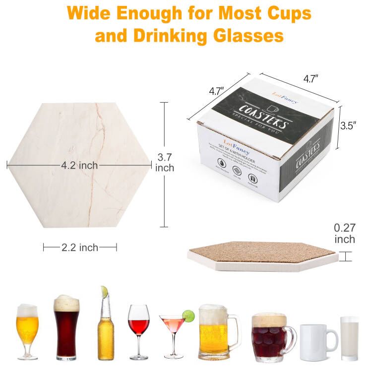 LotFancy 6Pcs Coasters for Drinks Absorbent, 4" x 4" Square Coasters Set, with Non-Slip Cork Base