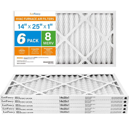 LotFancy 14x25x1 Air Filters, 6 Pack, MERV 8 Pleated HVAC AC Furnace Air Filters