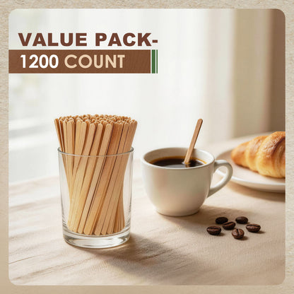 LotFancy 1200 Pack 5.5" Wood Coffee Stirrers, Birchwood Stir Sticks for Cocktails, Beverage