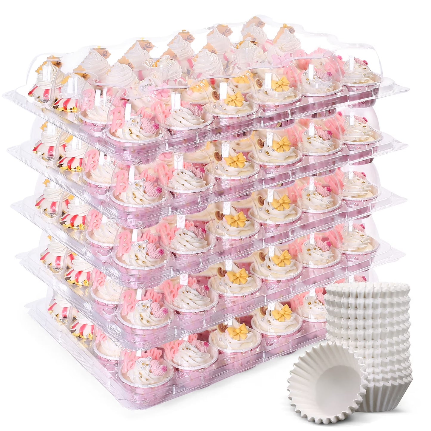 LotFancy Stackable Mini Cupcake Carrier Holders Containers with 288 Cupcake Liners, 24 ct x 12 Sets