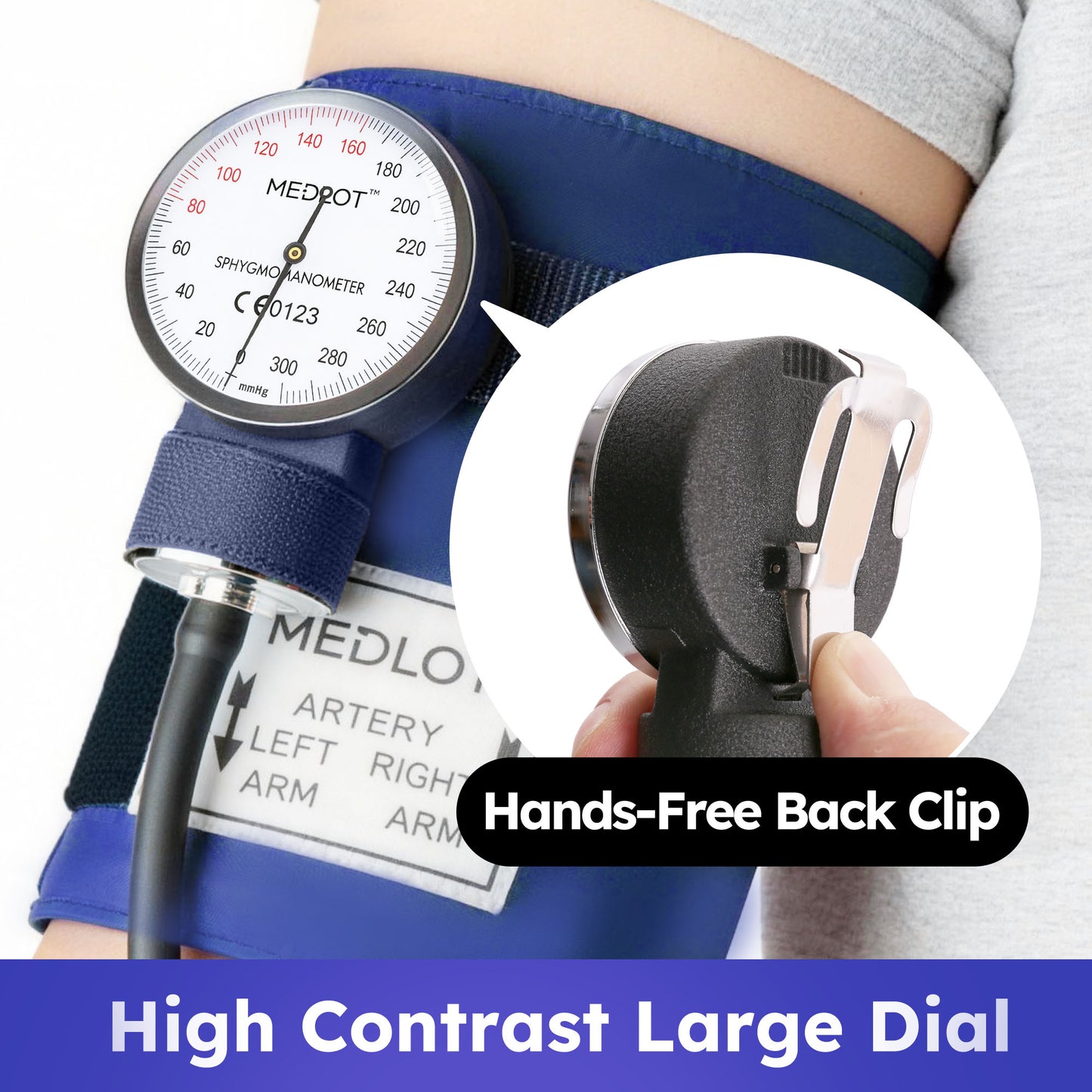 LotFancy Aneroid Sphygmomanometer, Manual Blood Pressure Cuff with D-Ring, BP Cuff 10"-16",Blue