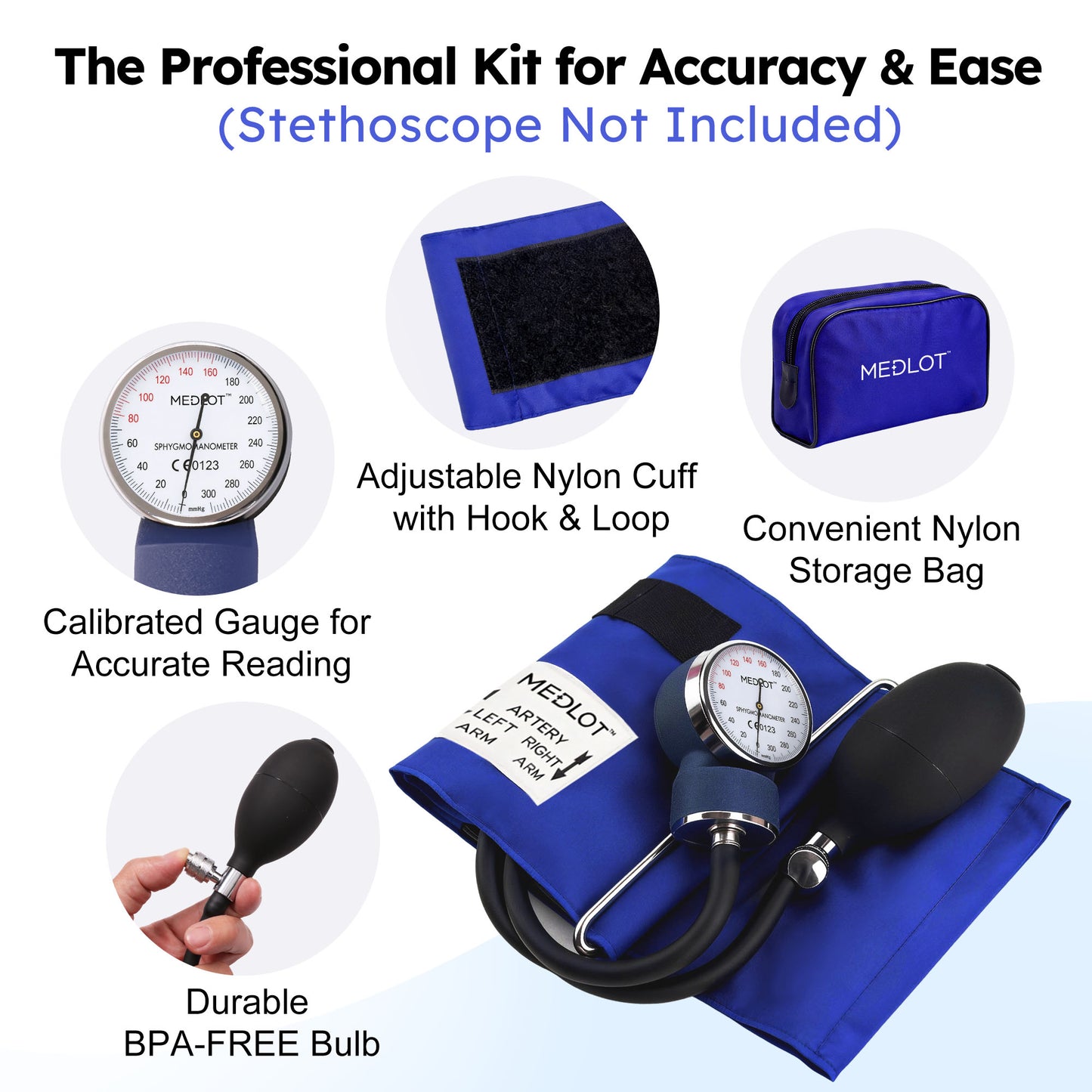 LotFancy Aneroid Sphygmomanometer, Manual Blood Pressure Cuff with D-Ring, BP Cuff 10"-16",Blue