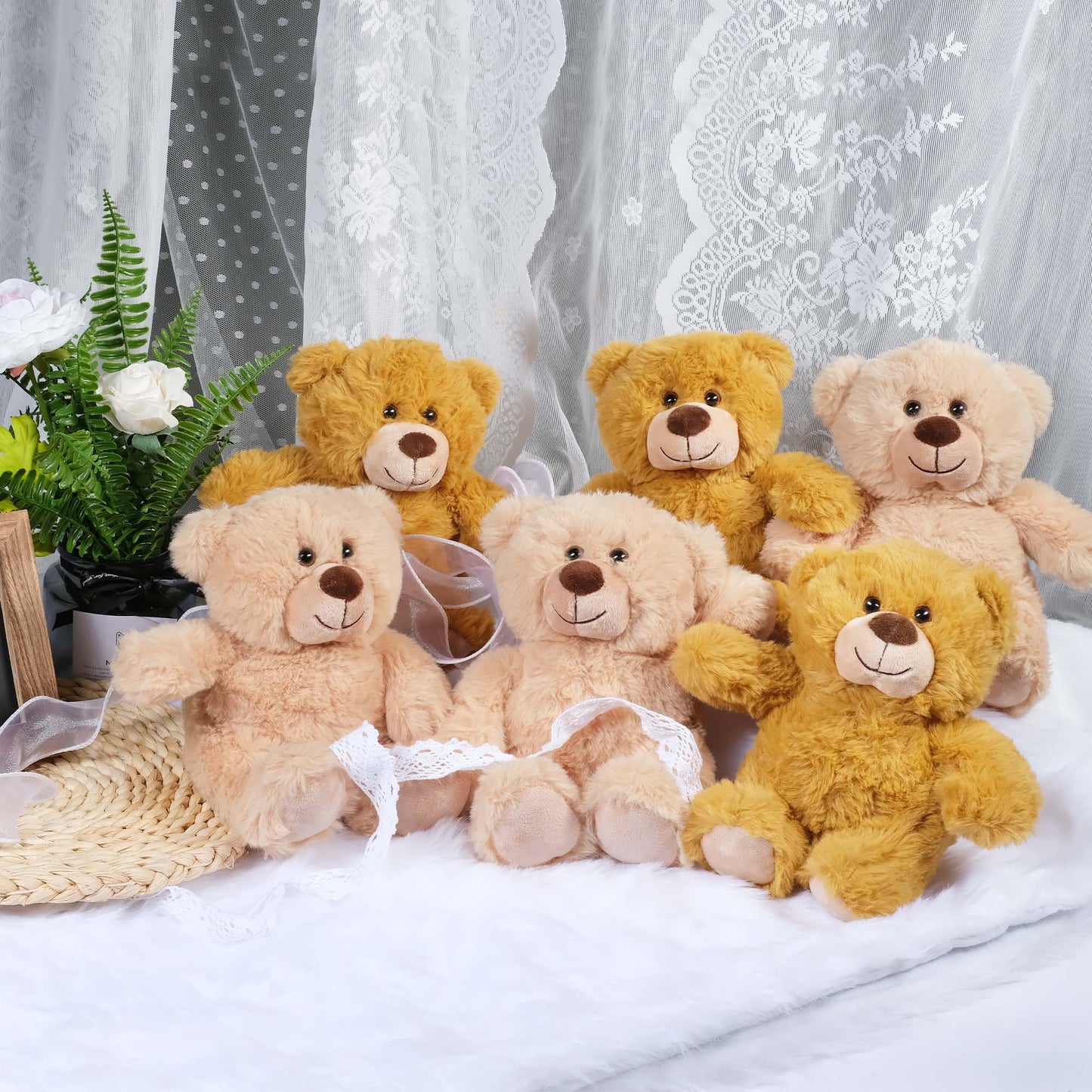 LotFancy Teddy Bear Stuffed Animal, 6 Pack 10 in Bulk Plush Bear Toy Gifts for Kids Baby Toddlers