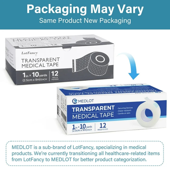 LotFancy Transparent Medical Tape, 12 Rolls 1 in x 10 Yards PE First Aid Tape