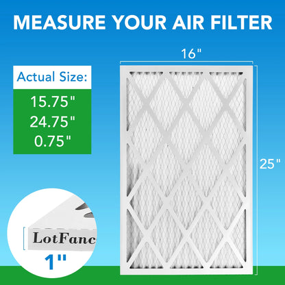 LotFancy 16x25x1 Air Filters, 6 Pack, MERV 8 Pleated HVAC AC Furnace Filters