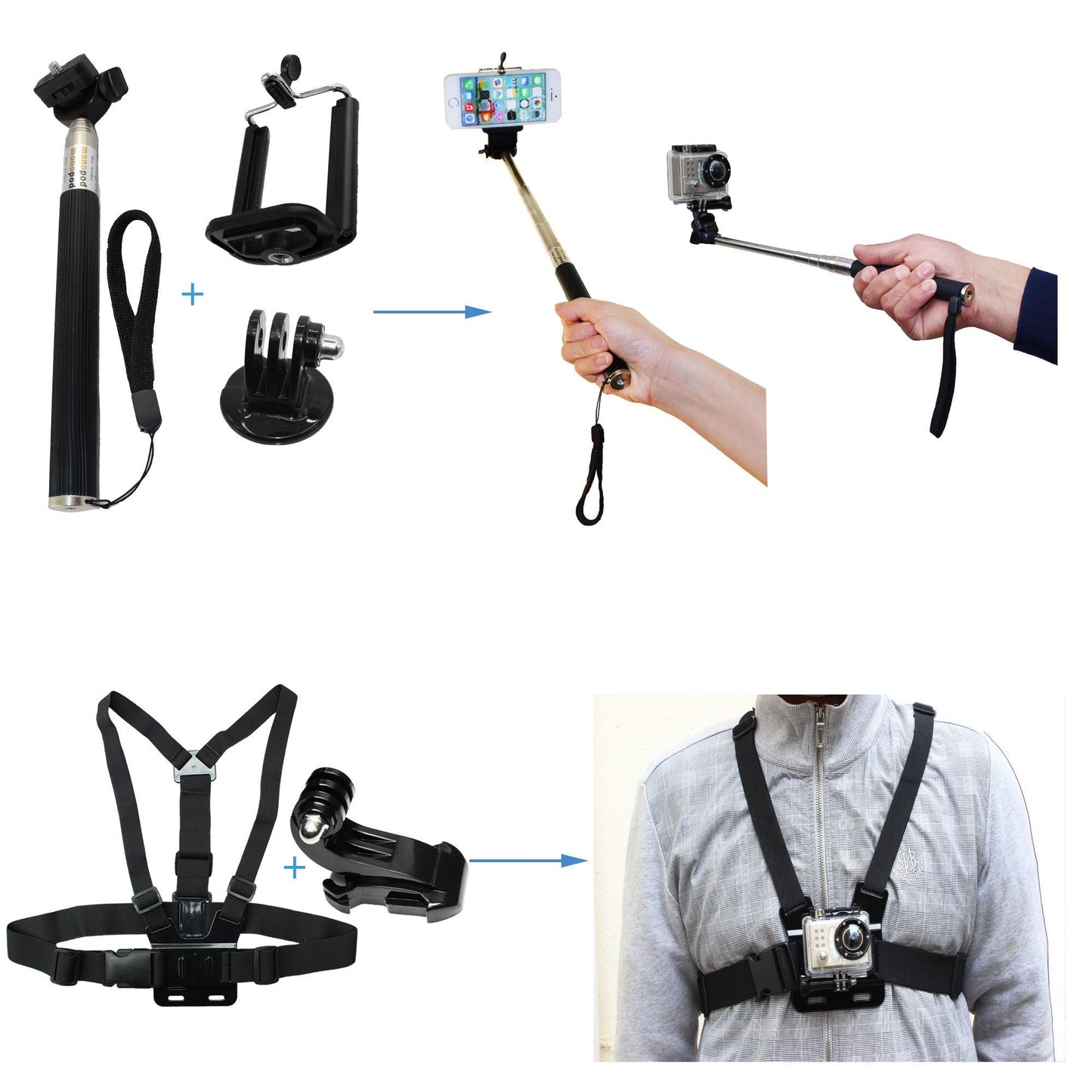 LotFancy Camera Accessories Kit Bundle Attachments for Gopro Hero 9 8 7 6 5 4 3 2 1 3+ Max , Fusion, Insta360, DJI Osmo